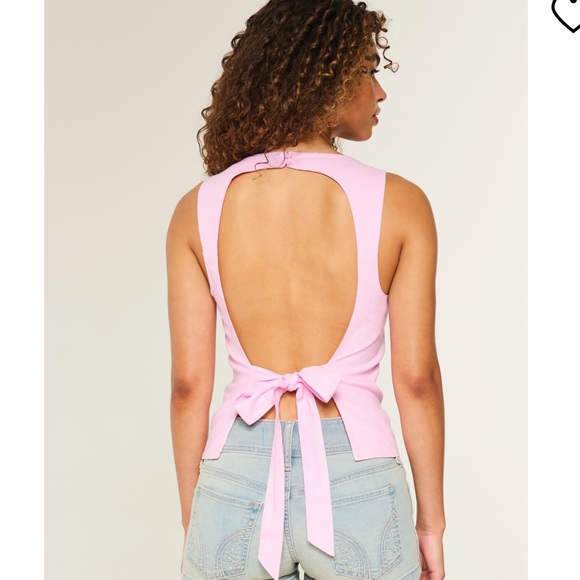 Hollister linen-blend open-back top rose quartz size Medium - Picture 2 of 9